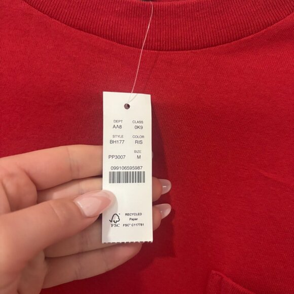 NWT J. Crew Heavy 100% Cotton T Shirt Medium Red w Stripes - Picture 3 of 4